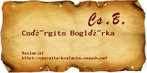 Csörgits Boglárka névjegykártya